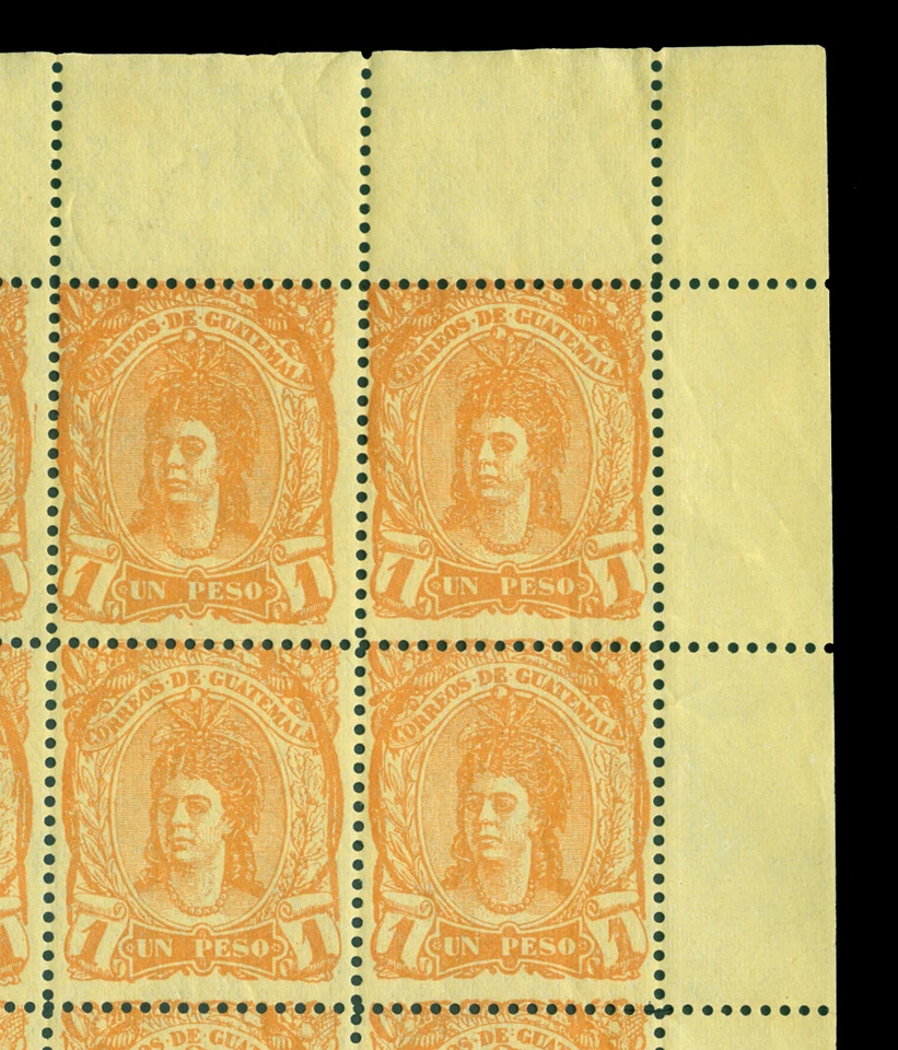 GUATEMALA 1878 Indian Woman 1p orange Sc# 14 full sheet of 50 of SZEKULA Forgery - Image 2 of 3