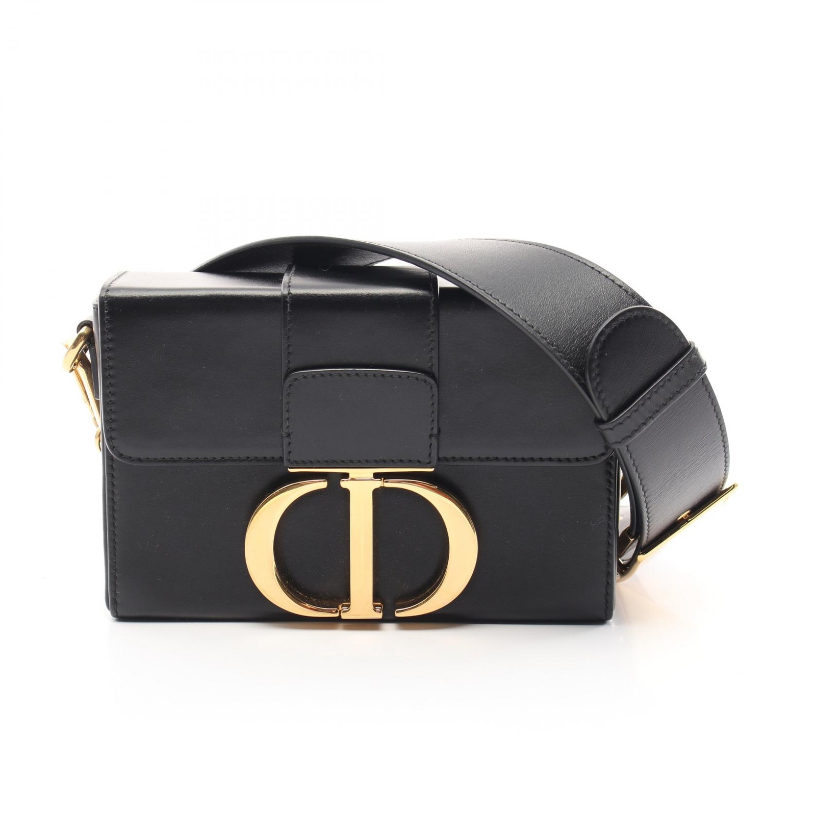 Dior 30 Montaigne black leather crossbody shoulder bag with gold hardware for women pre-owned