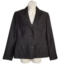 Kasper Women Size 8 Dark Gray Blazer Jacket Single Breasted 4-button Pockets