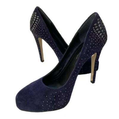 BCBGeneration Prism Pumps Navy Suede Studded Bling Platform 4.75'' Heels Sz 8M 