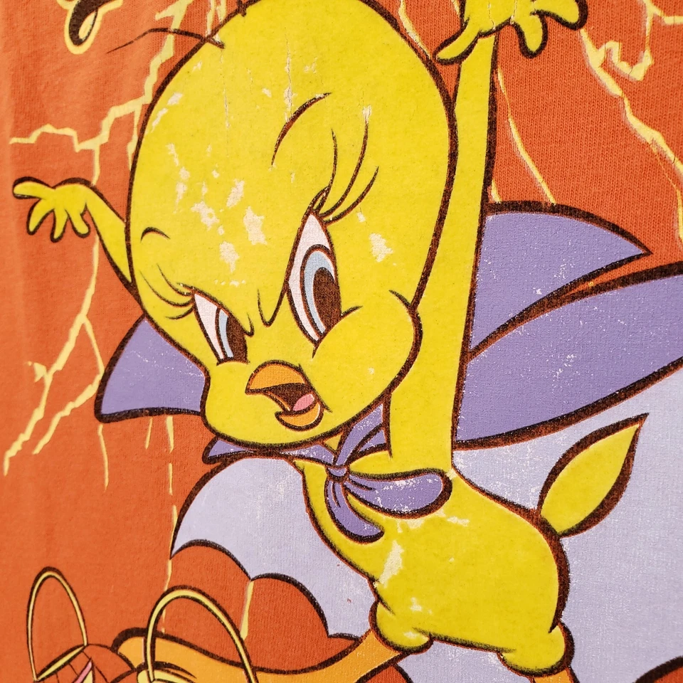 Camiseta DE COLECCIÓN Looney Tunes Para Hombre Mediana Naranja No se Cruce en Mi Camino Piolín Pájaro Foto 4 de 4