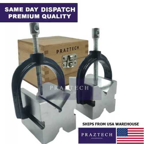 USA STEEL VEE BLOCK  1 5/8" WIDE  | 1" Capacity | V Block and Clamp Pair BOX