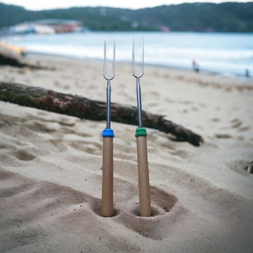 2 PEZZI Forchette per Tostatura Marshmallow Bastoncini per Fuoco Pit BBQ Barbecue - Foto 2 di 2