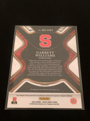2023 Select Draft Picks Garrett Williams Rookie Auto Red Card # RSGWI - Picture 2 of 2
