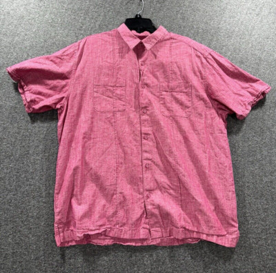 CUBAVERA Linen Blend Yarn Dye  Shirt Men's XL Red Point Collar Heathered