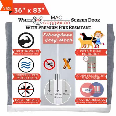 Mag-Connexion Screen Door | 36''x83'' White - Fit Door Size up to 34 x 82 inch