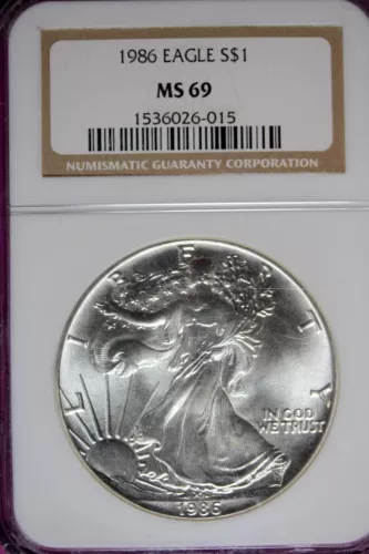 1986 - NGC MS69 AMERICAN SILVER EAGLE DOLLAR!!  #B43654