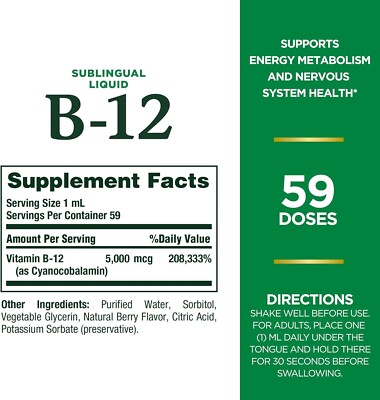3 Pack Liquid B-12 177 Doses 5000mcg B12 Energy Metabolism Nervous System Health | eBay 3 Pack Liquid B-12 177 Doses 5000mcg B12 Energy Metabolism Nervous System Health | eBay