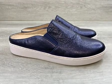 Vionic Dakota Women's Mule Metallic Blue Leather 9.5 Slip On Clog Comfort Shoes 