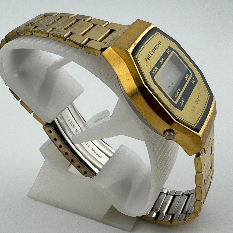 Reloj de cuarzo digital Helbros vintage para hombre tono dorado ~ para reparación de piezas Foto 3 de 4