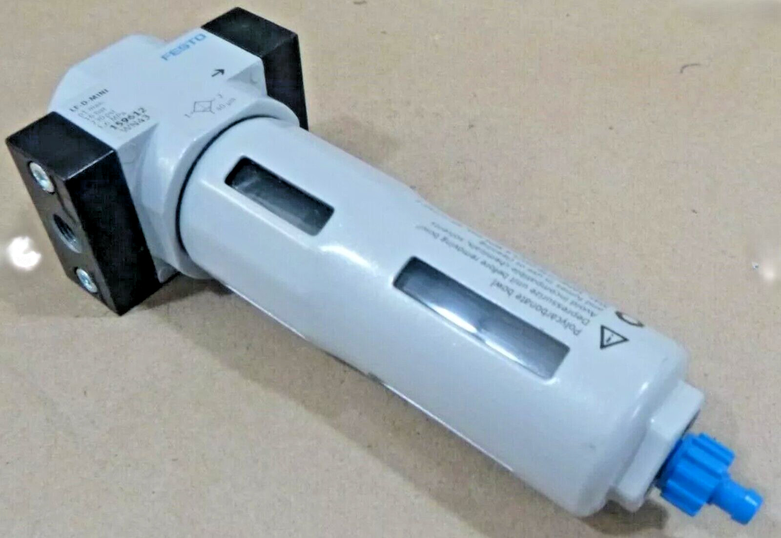 Festo 1/8” NPT LF-D-MINI Pneumatic In-Line Filter 159612 40 Microns 16 Bar [B2S4