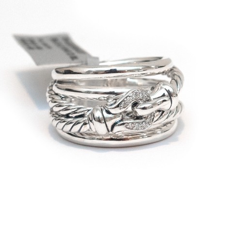 New DAVID YURMAN Ladies Sterling Silver Buckle Diamond Ring Size 7