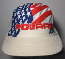 New Old 1980s Polaris ATV USA Flag Graphic Snapback Trucker Hat Cap Made in USA