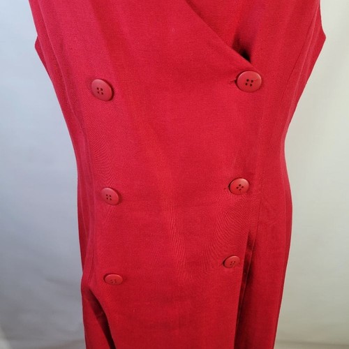 Talbots Red Linen Blend Faux Wrap Lined Shirt Dress Sleeveless V Neck Size 12 - Picture 2 of 11