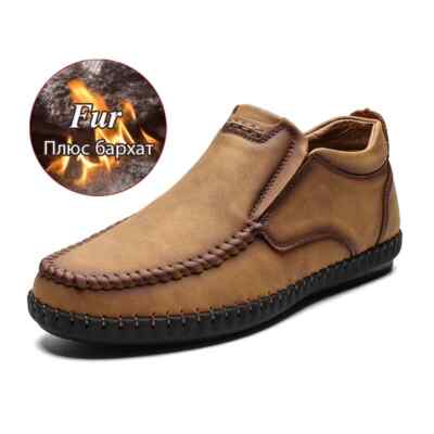 Men's Winter Leather Casual Warm Ankle Boots Outdoor Comfortable Flats Sneakers