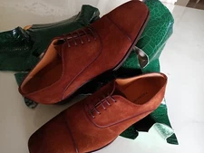 MAGNANNI Oxford &belt Brandy Suede leather piping captoe retail 495 sale 239 sz8