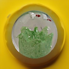 Glass Paperweight Geese Flying Mountains Of Green Vintage