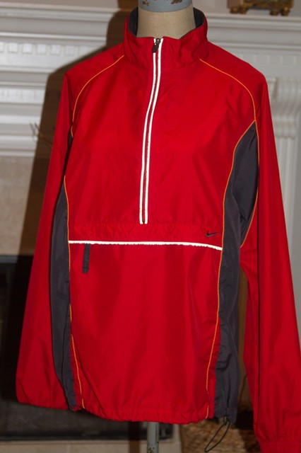 Nike Red Windbreaker Half Zip Pullover Jacket L (12-14) Reflector Stripes | eBay