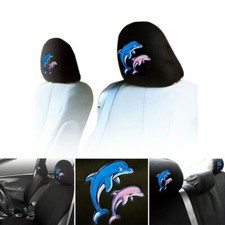 Dolphin Custom Logo Embroidered Headrest Cover Car Truck Seat Black