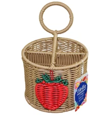 Ciroa Hello Summer Strawberry Tan Resin Wicker Utensil Holder Serving Caddy NWT
