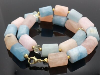 GOLDJUNGE69 * SOGNI D`ORO KETTE MORGANIT& AQUAMARIN BK BLATTGOLD 375er GELBGOLD
