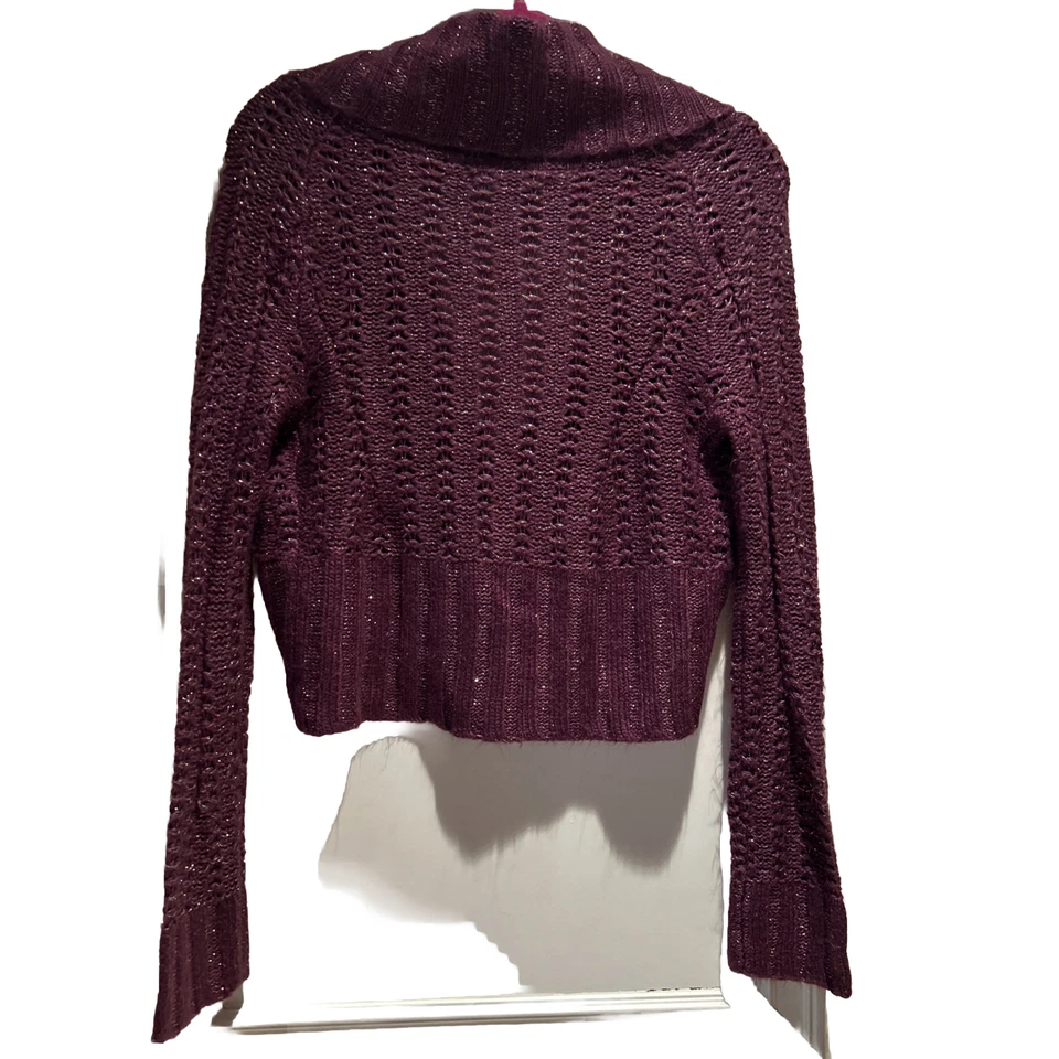 🧣🌹⚫️Bisou Bisou Cárdigan Recortado Suéter Borgoña/Dorado Metálico Para Mujer Talla M Foto 4 de 4