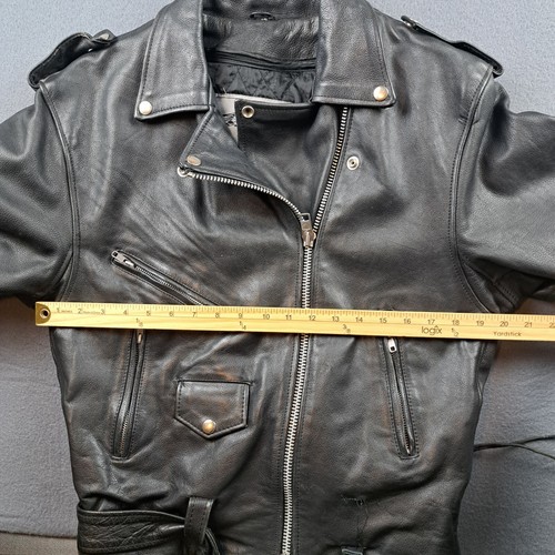 Vintage UNIK Black Leather Jacket Biker Motorcycle Youth Size 12 Black - Picture 19 of 20