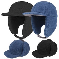 Childs Boys Girls Kids BLUE or BLACK Fleece Lined Hat with Ear Flaps
