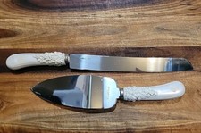 Vintage Stainless Steel Wedding Cake Server and Knife Set Rose Rhinestone