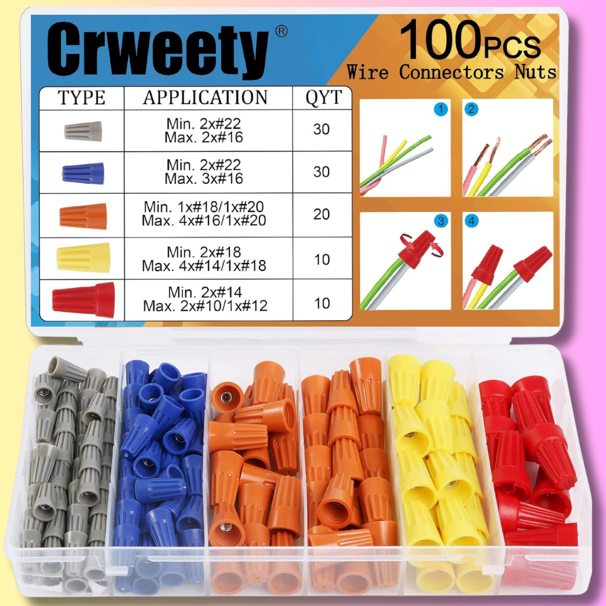 100PCS Wire Connectors Nuts Electric Wire Caps Assortment Nuts