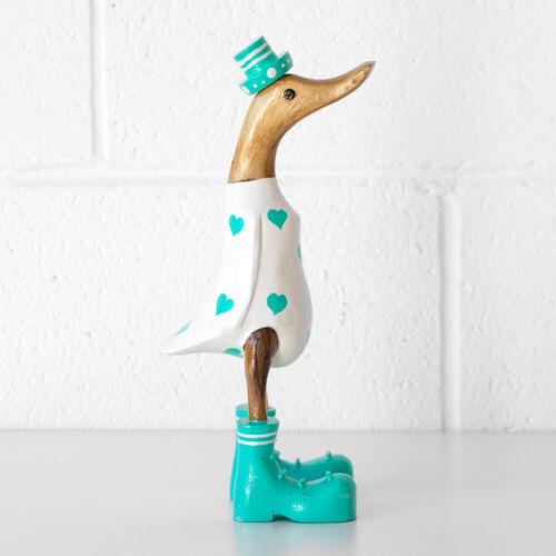 Solid Wooden 28cm Duck with Boots & Hat Free Standing Decorative Ornament Figure - Picture 2 of 2