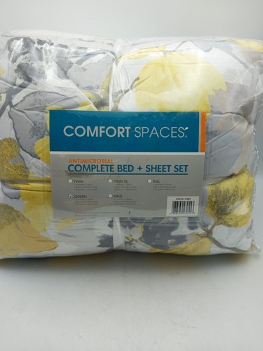 Comfort Spaces Complete Bed + Sheet Set Queen Size 9 Pcs Yellow Floral - Picture 9 of 11