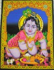 Hindu God Lord Bal Krishna Tapestry Indian Wall Hanging Laddu Gopal Poster Decor