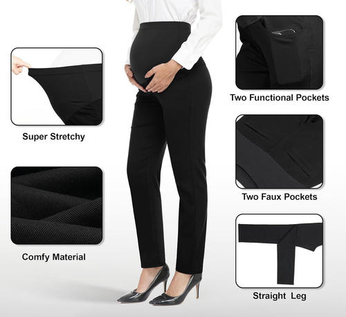Women'S Maternity Pants for Work Over-Bump Pregnancy Casual Stretchy Straight Dr - Picture 2 of 12