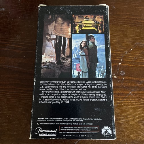 Raiders of the Lost Ark VHS Paramount 1981 First Release Steven Spielberg Rare - Picture 2 of 4