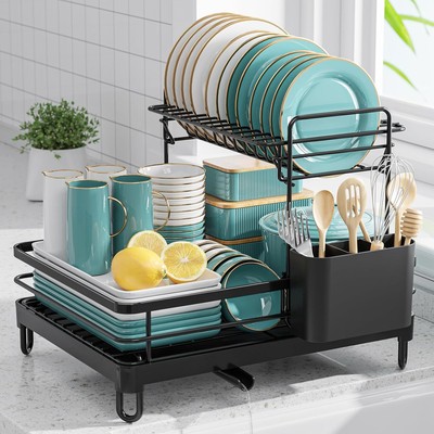 X-Large Dish Drying Rack   2-Tier Stainless Steel Kitchen Organizer