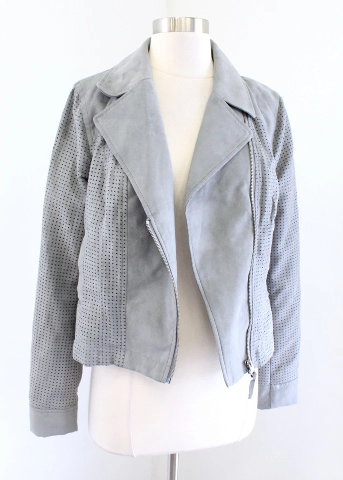 Hei Hei Anthropologie Gray Perforated Faux Vegan Suede Moto Jacket Size S - Image 4 of 4