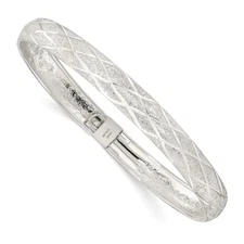 Sterling Silver Laser-cut X-Design 7.5mm Oval Flexible Bangle Bracelet for Mom