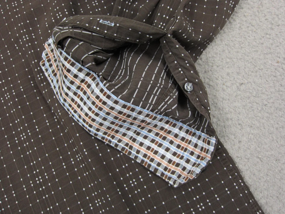 Camisa Tasso Elba Adulto Grande Marrón Blanco Puño Abatible Botones Lunares Para Hombres Foto 3 de 4