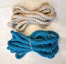 Large Natural twisted Cotton Rope Blue Tan Macrame Crafts .5" thick 10yds