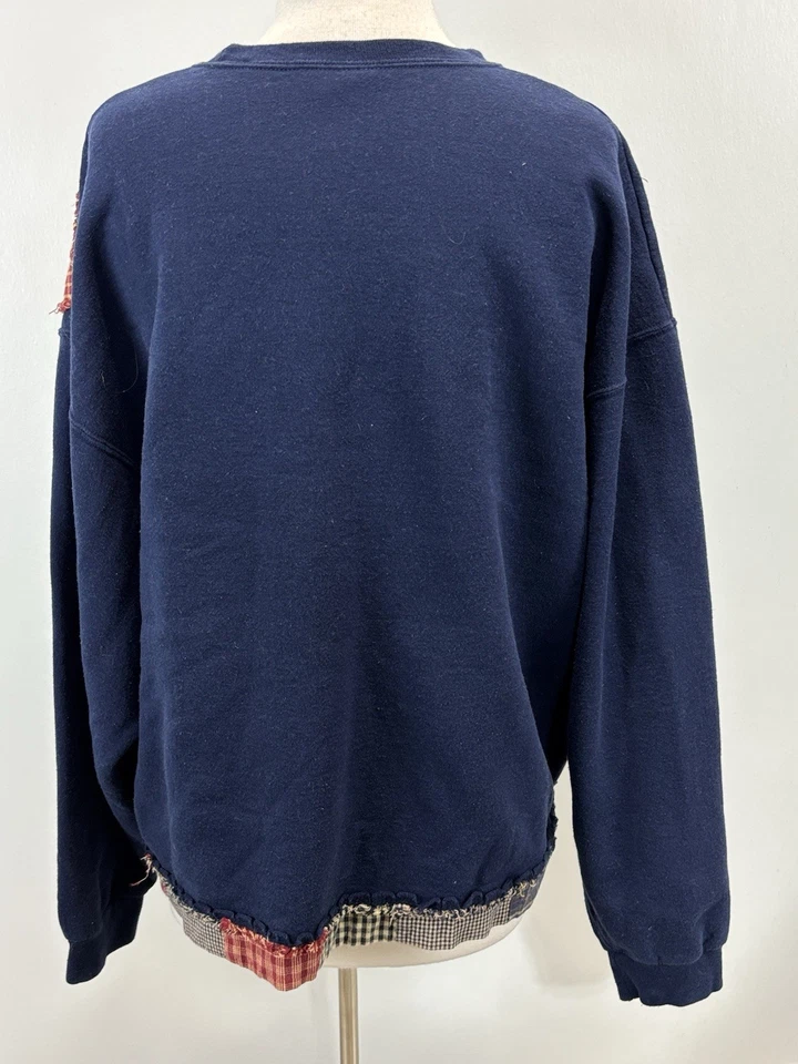 Vtg Jerzees Quilted Patchwork Sweatshirt Sz XXL 2XL Navy Stars Granny Core  - Image 3 of 4