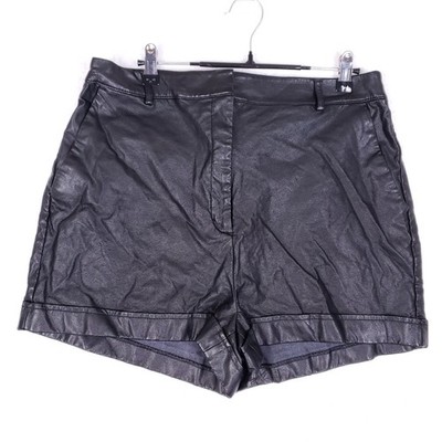 Express Faux Leather Shortie Shorts Women 14 Black Extreme High Rise Night Out