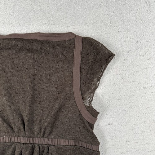 DKNY Babydoll Top Women’s XS Brown Knit Sheer Layered Hem Cap Sleeves Y2K - Picture 12 of 16