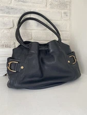 Cole Haan Womens Pebbled Leather Hobo Purse Black Village Core Gold Tone Accents
