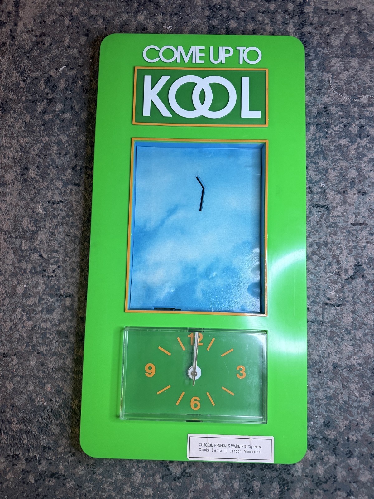 Vintage 1986 Come Up to Kool 24x12" Advertising Sign with Clock - CLEAN WOW!