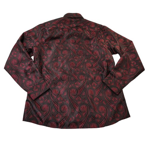 Barry Wang Shirt Men Large Silk Blend Paisley Red Black Clubbing Formal Evening - Picture 4 of 9