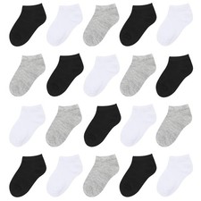 20 Pairs Kids Socks Toddler Ankle Low Cut Athletic Half Cushioned Soft Sport ...
