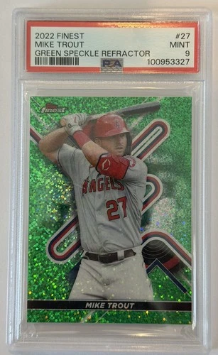 2022 Topps Finest - Mike Trout #27 Green Speckle Refractor /125 PSA 9 Angels
