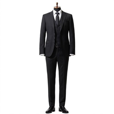 Andre Lanzino Suit Black 3 Piece 100% Virgin Wool Jacket Vest Trousers 46R 40W