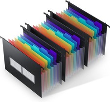 Plastic Expanding Hanging File Folders, 7 Innovative 1.2" Accordian Pockets,